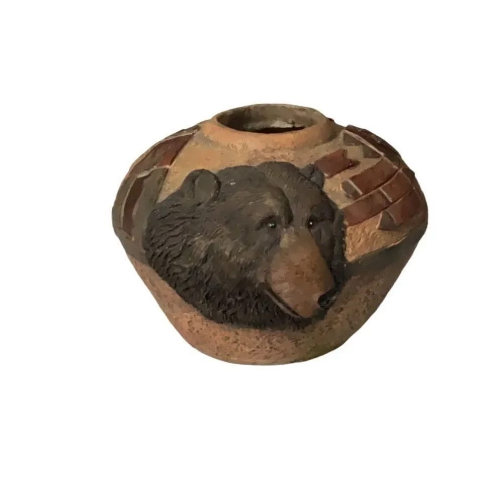 Black Bear Round Resin Decoration Short Vase Western Southwest Cabin Decor